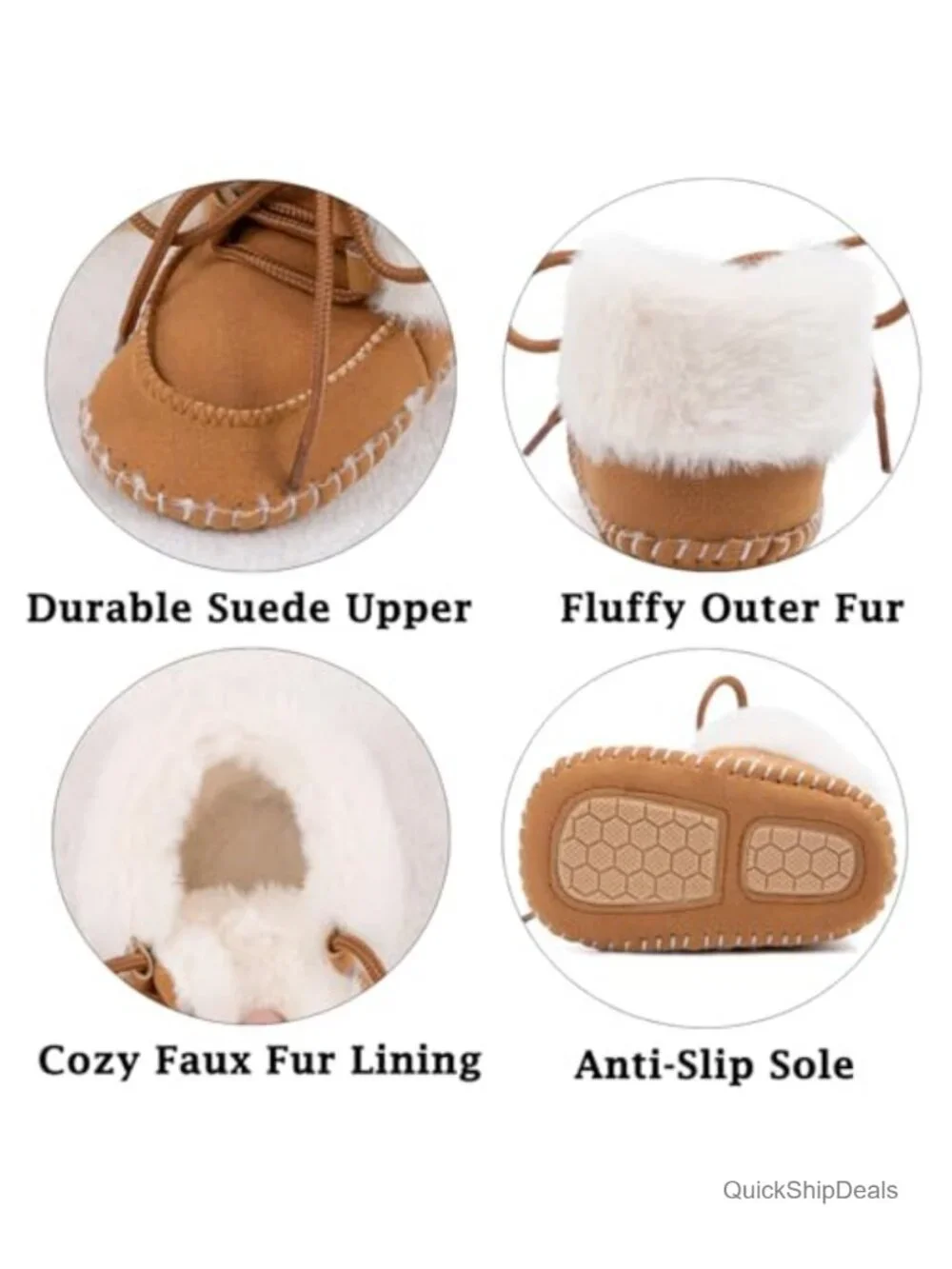 Baby Sherpa Fleece Booties Soft Sole Crib Shoes Faux Suede Stay-On Lace-Up